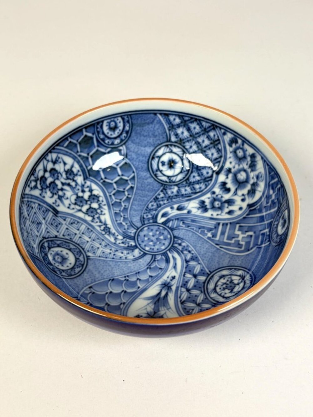 Vintage Takahashi San Fransisco Porcelain Dipping Bowl Blue White Floral